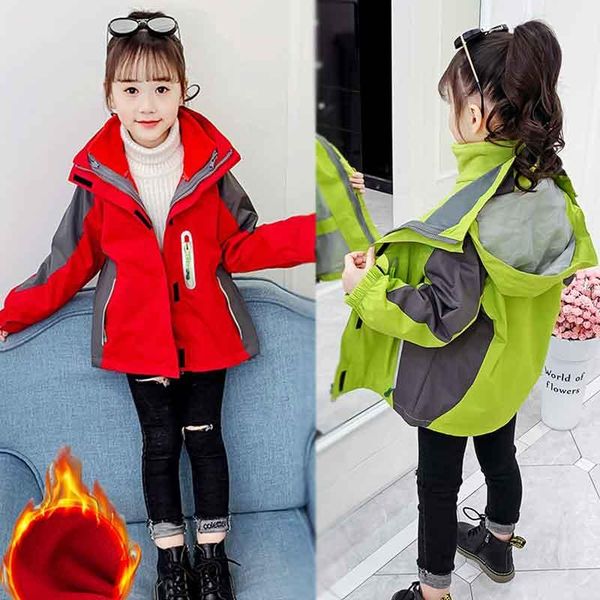 

girls' three-in-one jackets teenagers children detachable coat fleece+windbreakers casual sports mountaineering uniforms 3-12t, Blue;gray