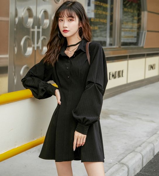 

tf87s lantern autumn new women's clothing design waist waist-tight 2020 dress sleeve dressaline dresshigh sense aline dress gcncy, Black;gray