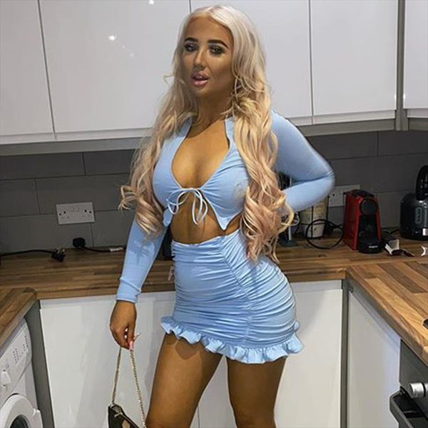 

ruffles ruched two pieces set women long sleep and mini skirt matching set 2021 autumn 2 piece set clothing new, Gray
