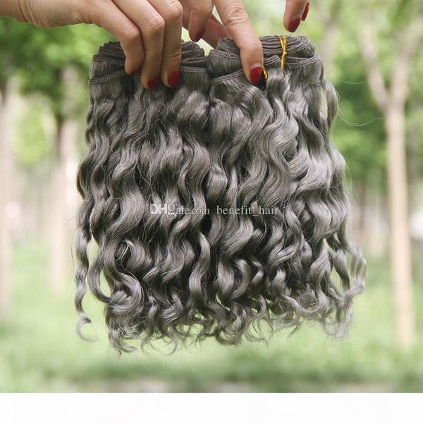 

silver grey deep curly human hair extensions 3pcs lot pure color grey brazilian 9a virgin human hair weaves deep wave curly 10-30 inch, Black