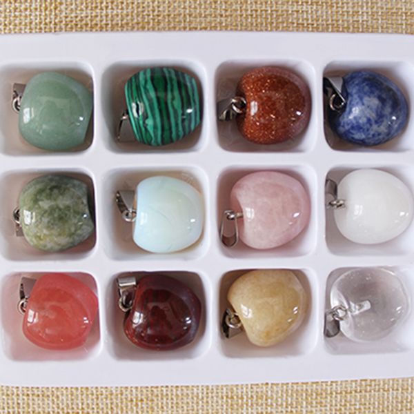

new natural stone apple pendants & necklaces charms jewelry fruit pendants necklace mixed 12pcs wholesale 0927, Silver