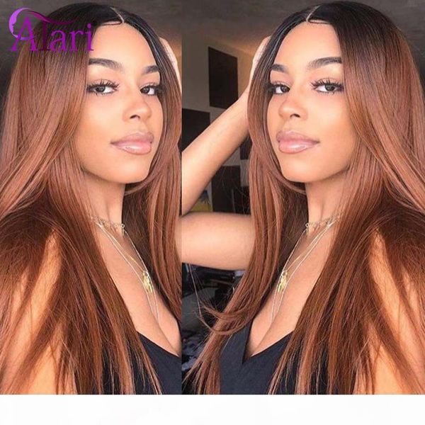 

t1b 27 30 colored human hair wigs transparent straight lace front wig pre plucked virgin human hair lace frontal wigs, Black;brown
