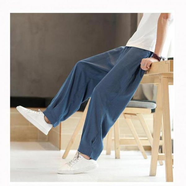 

men's pants 2021 summer casual linen plus size men breathable cotton trousers male chinese loose harem xxxxxl, Black