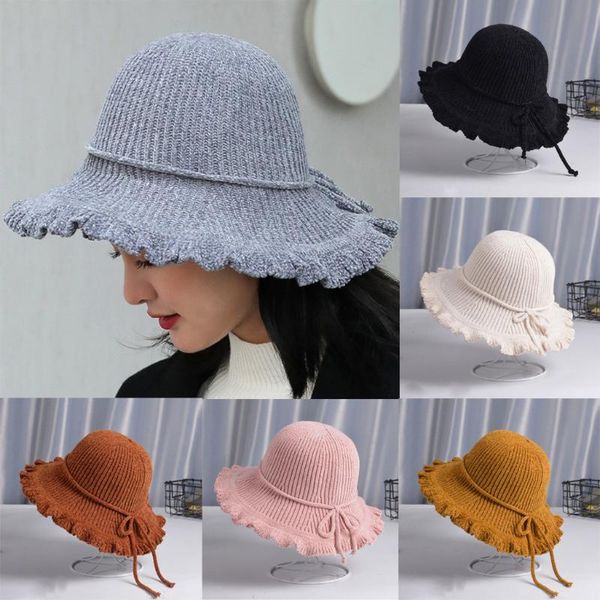 

40# small fresh warm wild big corn hats fashion women casual plush thermal woolen hats knitted bucket sun cap womail, Blue;gray