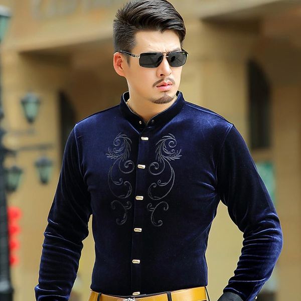 

luxury quality manufacturers supply jinsirong men velour shirts 2021 new plus size s-4xl thickening embroidery shirt wholesale, White;black