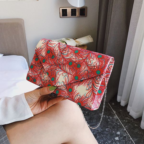 

fashion vintage flap new national wind peacock feather small square bags ladies crossbody bag 2020 quality printing messeng bags