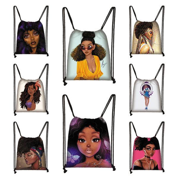 

afro girls drawstring сумки для студентов путешествия сумка американская африка женщины причинно-рюкзак мода браун девушка покупки сумки для