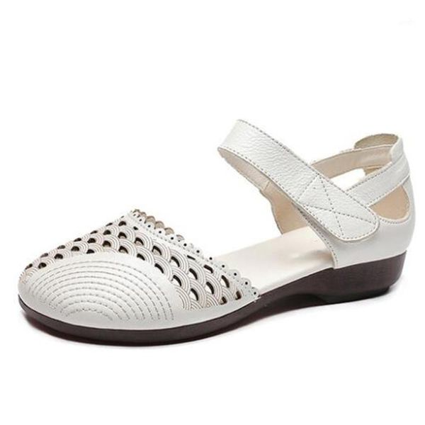 

sandals 2021 summer round head comfortable casual genuine leather soft bottom non-slip flat women1, Black