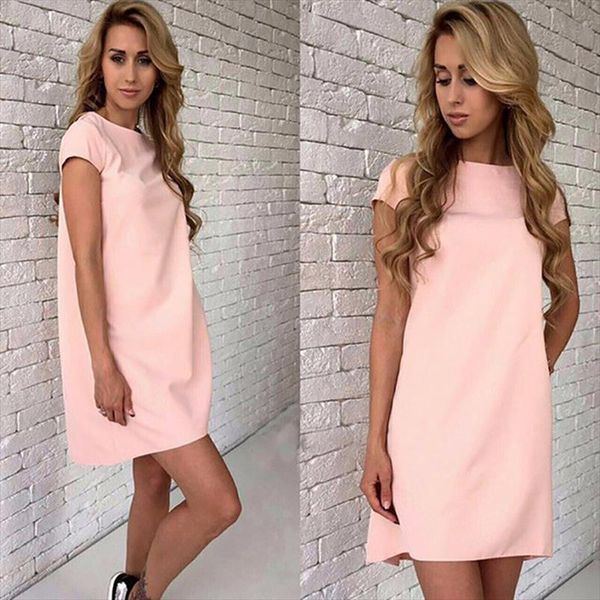 

summer beach casual dress women female short sleeve loose mini short a line dresses candy color s xxl ho815783, Black;gray