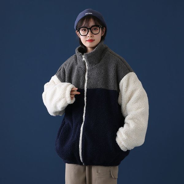 

2021 new privathinker winter new lamb wool coats man warm korean streetwear parkas woman fashion patch work clothing yim1, Black
