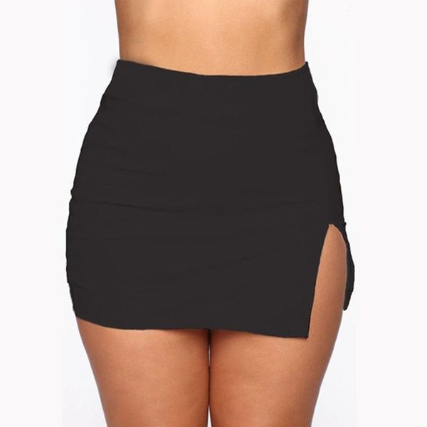 

women mini shirt female splited high waist pencil skirt fashion summer slim club plus size solid color animal polyester, Black