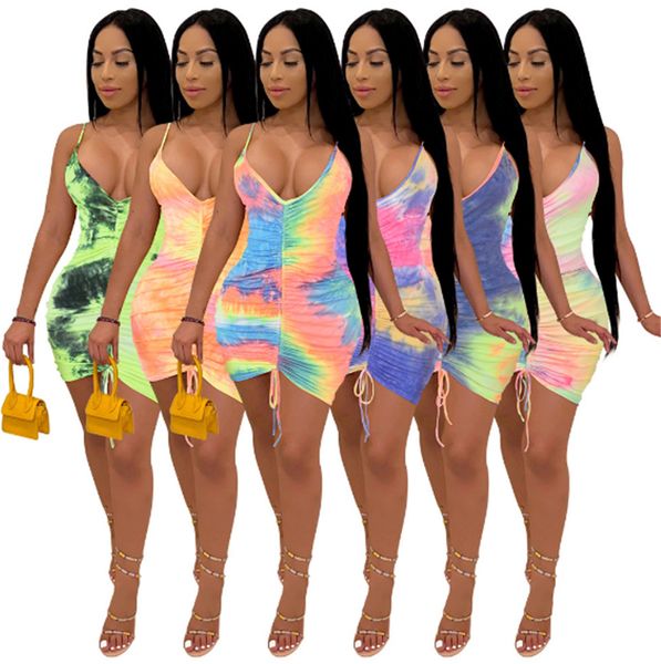 Vestidos de Verão para Mulheres Moda Tie Sexy Mini Gallus Bodycon Roupas Uma peça Defina de Alta Qualidade Elegante Luxo Atacado Itens K0736