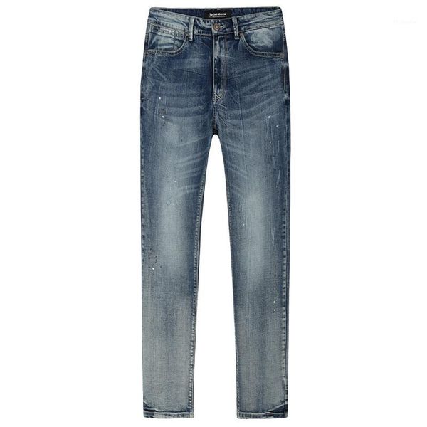 

2019 new autumn mens fashion denim pants elastic blue color brand clothing man's slim pleated jeans male trousers 1580291