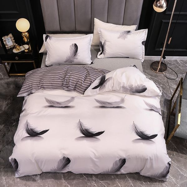 

sets  feather printed bed linens euro for home roupa de cama single/double size duvet cover bedding q1202