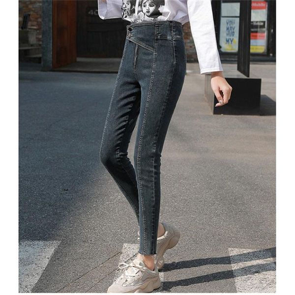 

women's jeans 2021 skinny ankle-length waist thin wild high elastic pencil slim fit, Blue