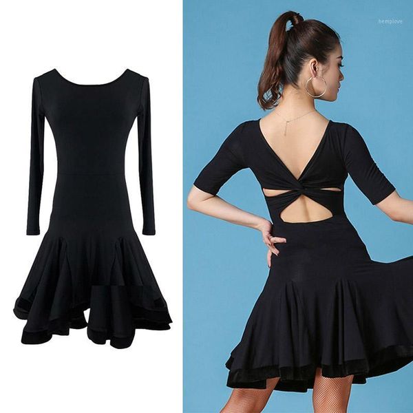

latin dance dress women backless tango samba rumba salsa cha cha ballroom practice wear ladies training rave outfit dc42791, Black;red