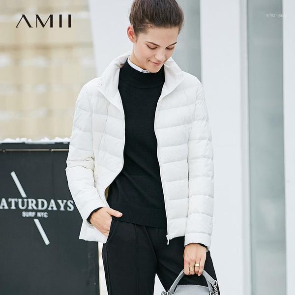 

amii minimalist women 2018 winter short 90% white duck down coat stand collar s female fashion light jacket coats1, Black