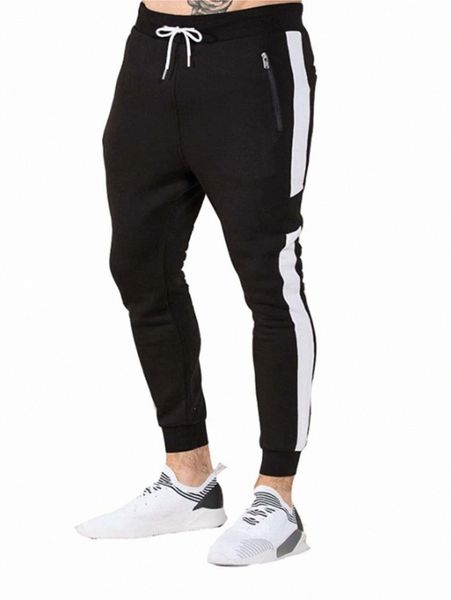 

men drawstring waist contrast side seam sweatpants d0kj#, Black