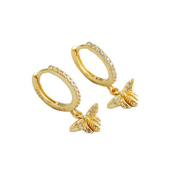 

1pair piercing 925 sterling silver earrings for women 2021 jewelry diameter 11.7mm bee pendant earrings gifts for the new year, Golden;silver