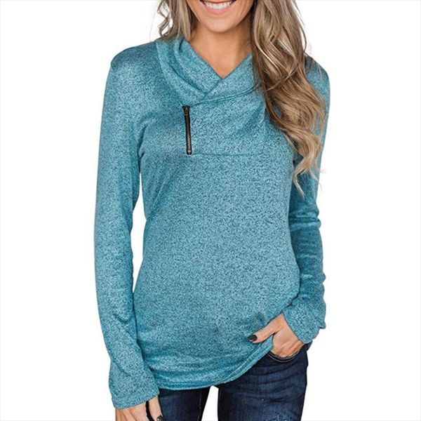 

casual solid color women long sleeve pullover zipper cowl neck sweatshirt nylon, polyester, spandex sweatshirt womens m 3xl, Black