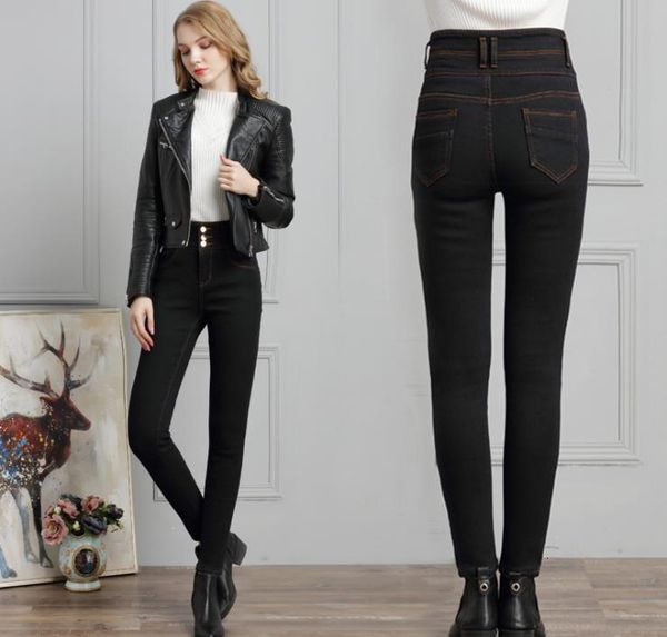 

Winter Women's New Tight Pants Waist Jeans Stretch Big Black Y20s, Blue