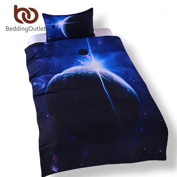 Bettwäsche-Sets im Großhandel – BettwäscheOutlet Galaxy-Bettwäsche-Set mit Erd- und Mond-Aufdruck, wunderschönes, einzigartiges Design, begrenzte Quantität, Weltraum-Bettbezug-Set1