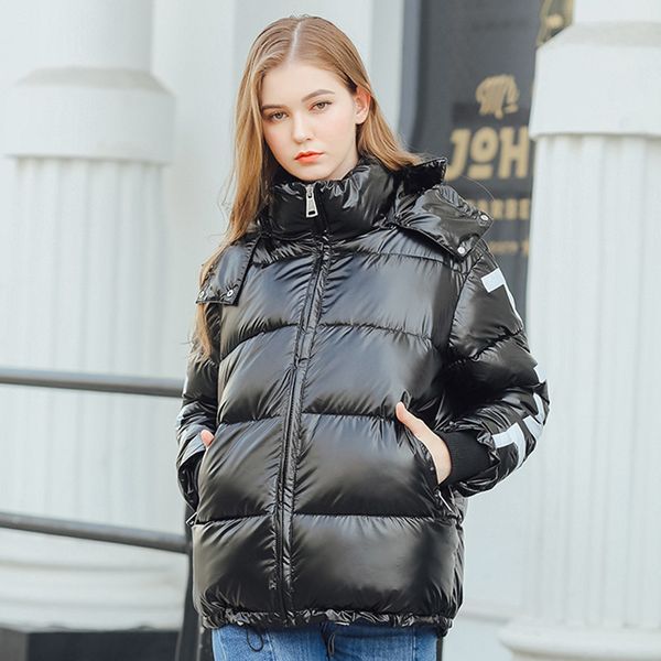 

2021 newshining fabric women winter jacket hooded collar cotton padded female coat outwear fashion ag9f, Black