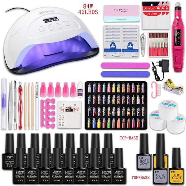 

nail set and lamp choose 18/12 color gel polish kit electric nail drill machine manicure set nails art decorations