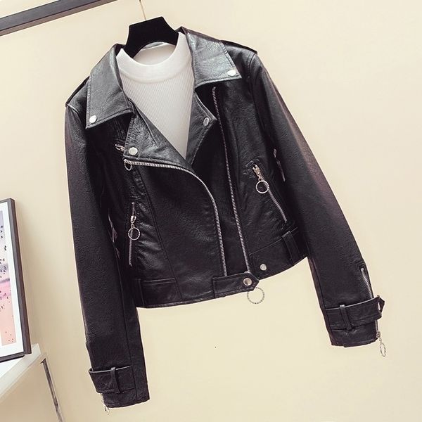 

de 2021 new couro do plutnio das mulheres fino senhoras casual zper motocicleta motociclista jaqueta feminina manga e8ba, Black