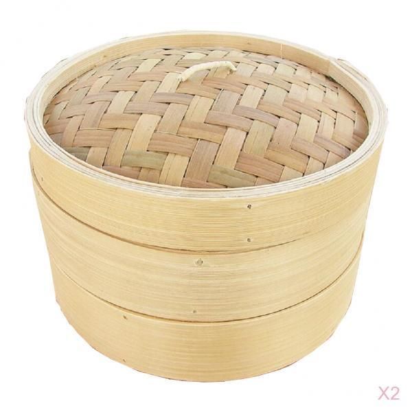 

2x handmade bamboo steamer basket traditional meat steamer tray 10.2inch