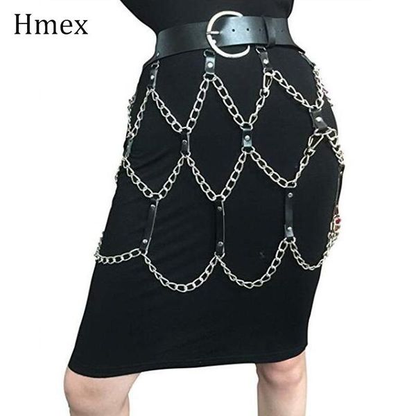 

leather skirts women mini skirt with beltpunk gothic rock harness waist with chain female body bondage hollow belt pub wear, Black;brown