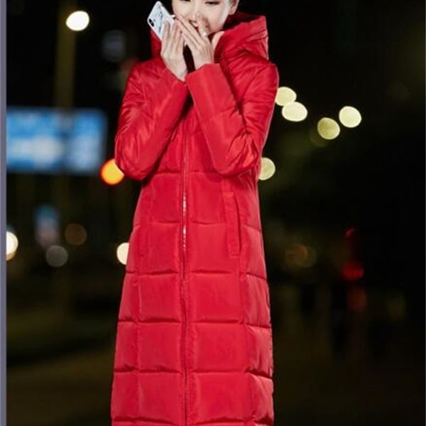 

long thick down hooded coat women winter casual zipper jackets women fashion elegant plus size m-6xl synthetic feathers 201028, Black