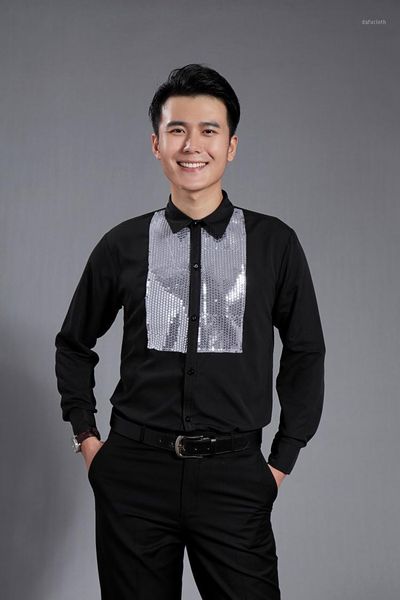 

2016 black sequins long-sleeved men shirt wedding/prom groom shirts singer wear bridegroom man stage performance party shirt1, White;black