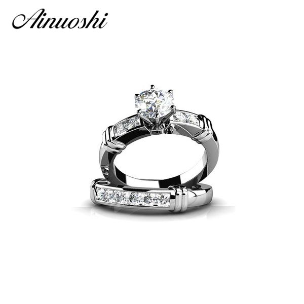 

100% real solid 925 sterling silver round cut 1carat sona nscd engagement jewelry rings set for women anniversary gift y200106, Slivery;golden