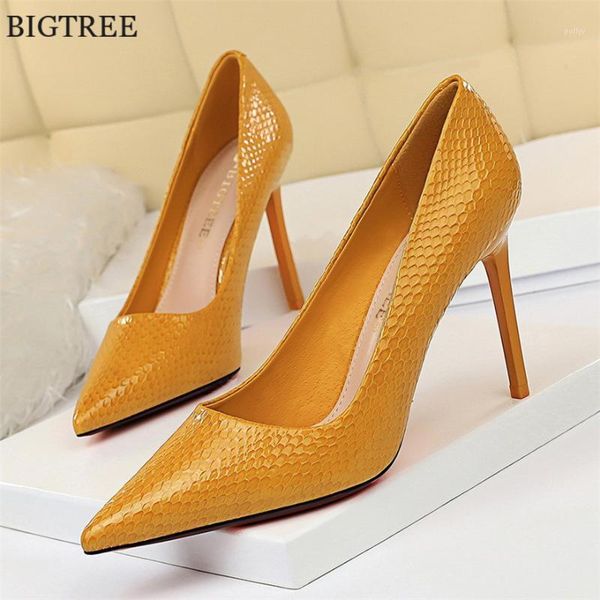 

dress shoes big size 34-43 patent leather serpentine women pumps 2021 shallow party pointed toe office woman high heels 9cm1, Black