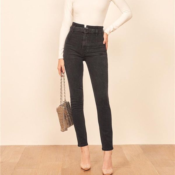 

women's pencil denim long pants skinny high waist zipper sashes early autumn female jeans new fashion1, Blue