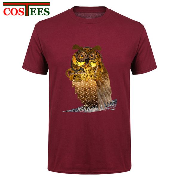 

2018 new arrival summer chameleon owl steampunk vintage print mens short sleeve fashion sport hooded sweatshirt hoodie men t shirt