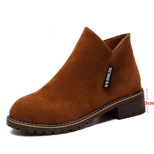 

2021 women's zip ankle boots new autumn suede leather square low heels classic shoes ladies fashion casual footwear 9019, Black
