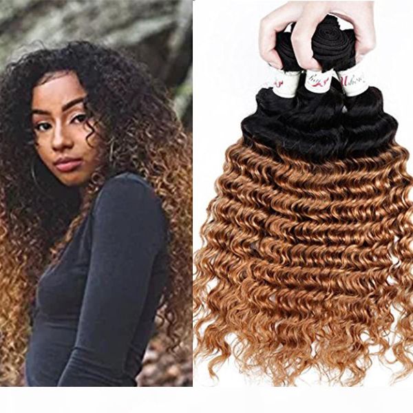 

ombre mink brazilian virgin hair 3 bundles remy hair weaves deep wave weave 1b 27 bundles wet and wavy brazilian human hair extension, Black;brown