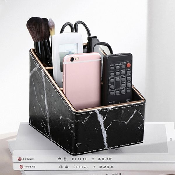 

multi-function marble leather desk stationery organizer pencil holder mobile phone remote control storage box