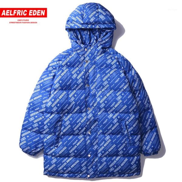 

aelfric eden full letter printed cotton thick parkas 2018 winter full zip hip hop casual windbreaker male jacket streetwear un121, Black