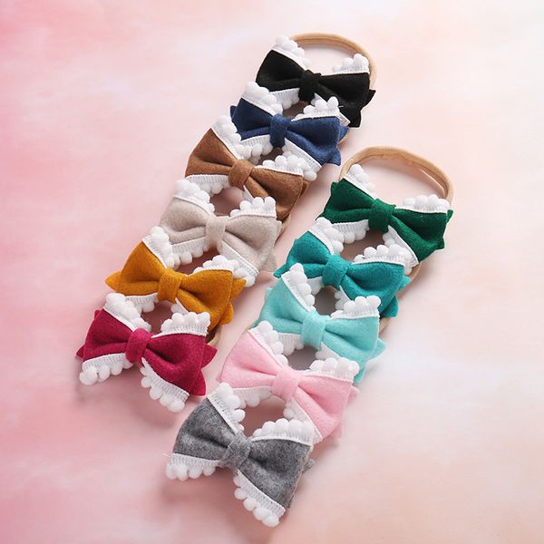 

mini petite baby bow headband handmade linen hair bows soft nylon headband baby hair accessory nylon headwear with bow hair ornament, Slivery;white