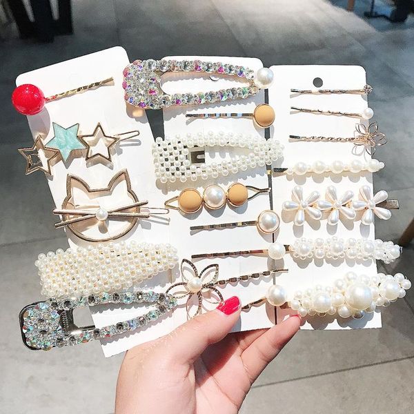 

hair accessories pearl rhinestone 6pcs/lot exquisite alloy barrette
