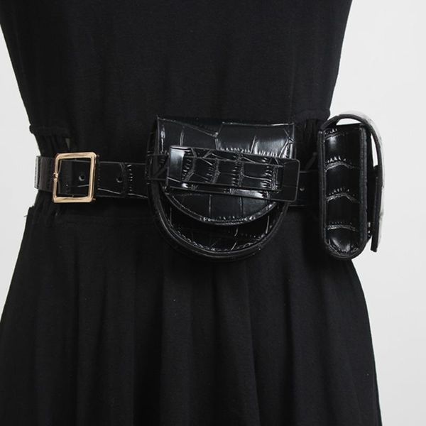 

[ewq] 2021 famale fashion patchwork pu leather panelled alligator small square box bag long chain criss-cross waist bag 8y4231