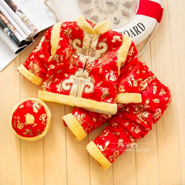 

happy island red chinese spring festival clothes for baby boys mandarin collar new year cotton traditional embroidery tang suits y200323, White