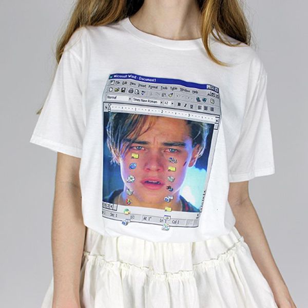 

tumblr ulzzang summer women t-shirt leonardo di caprio leo titanik crying harajuku casual solid vintage women plus size top, White