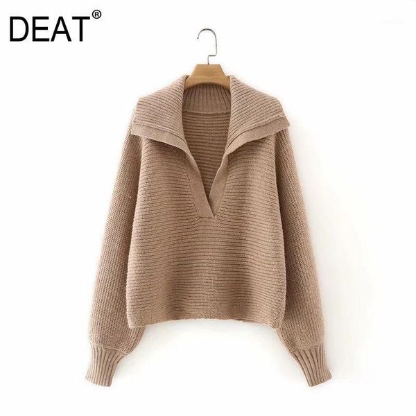 

deat] 2020 spring autumn new fashion tide solid color pullover long sleeve turn-down collar loose knitted sweater 13a8841, White;black
