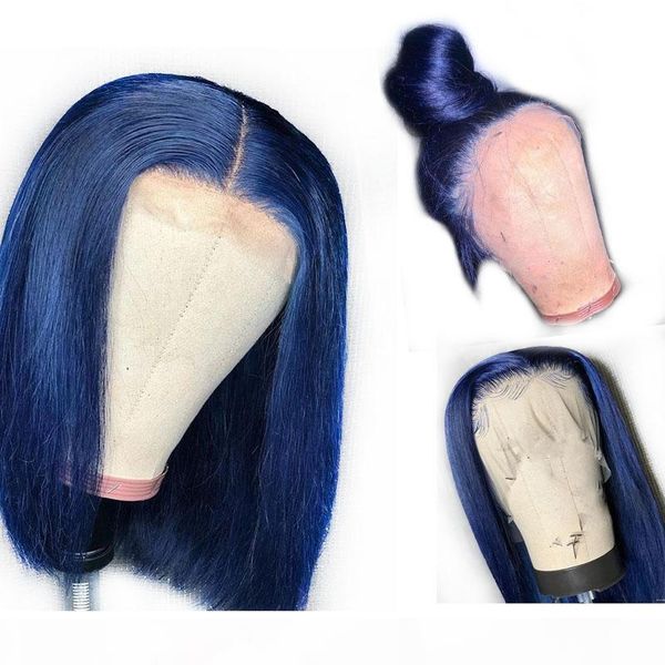 

blue bob wig lace front short cut hairstyles glueless virgin brazilian blue colored full lace human hair wigs pre plucked with baby hair, Black;brown