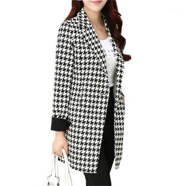 

fashion casual plaid blazers female spring autumn new high-quality lapel business long plaid blazers women coat women1, White;black