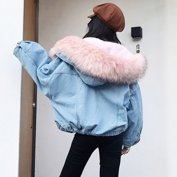 

2019 new warm winter bomber women spring autumn hooded coat jeans denim jackets basic ladies windbreaker female large y200101, Black;brown